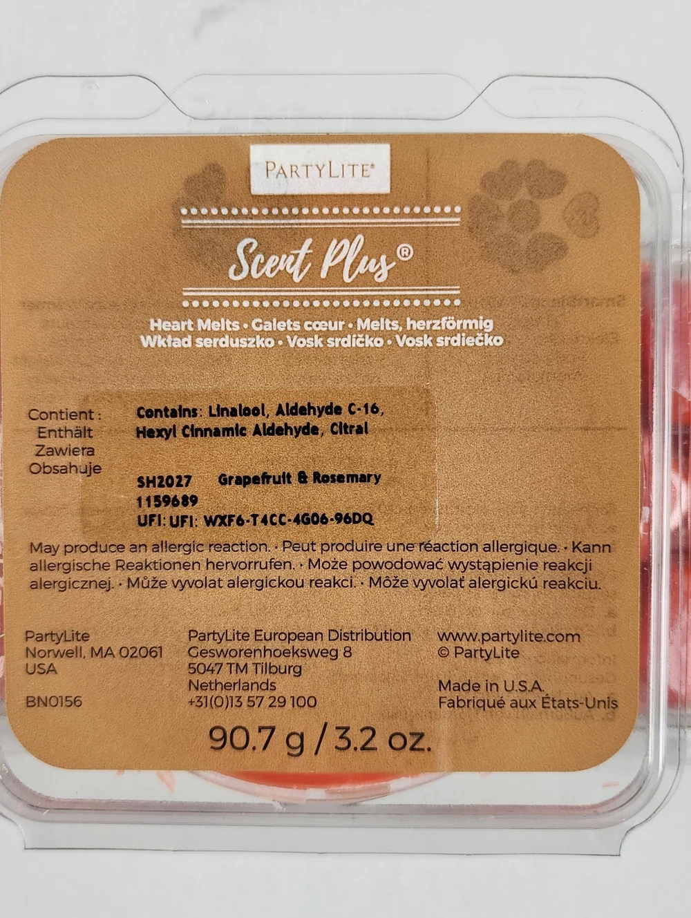 PartyLite Grapefruit & Rosemary Red Orange Heart-Shaped Scent Plus Wax Melts (3) - Picture 3 of 4